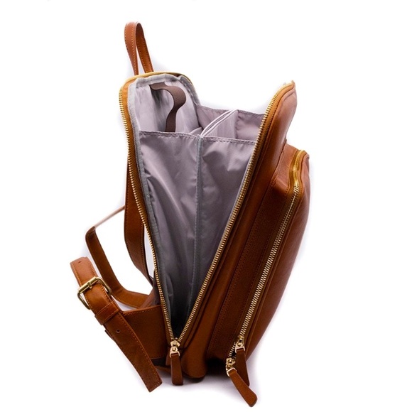 Vintage Genuine Slim Cognac Leather Laptop Backpack School/College/Work/Travel - Picture 10 of 16